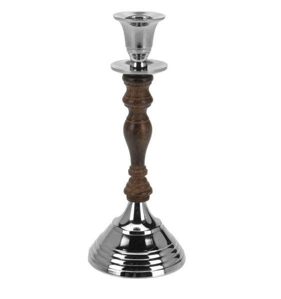 Sudraba svečturis ar koka elementu.