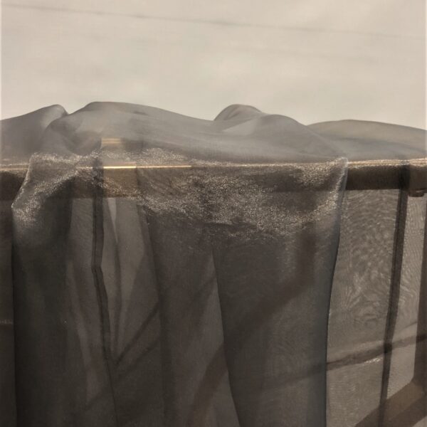 Pelēks organzas audums ar spīdumu.